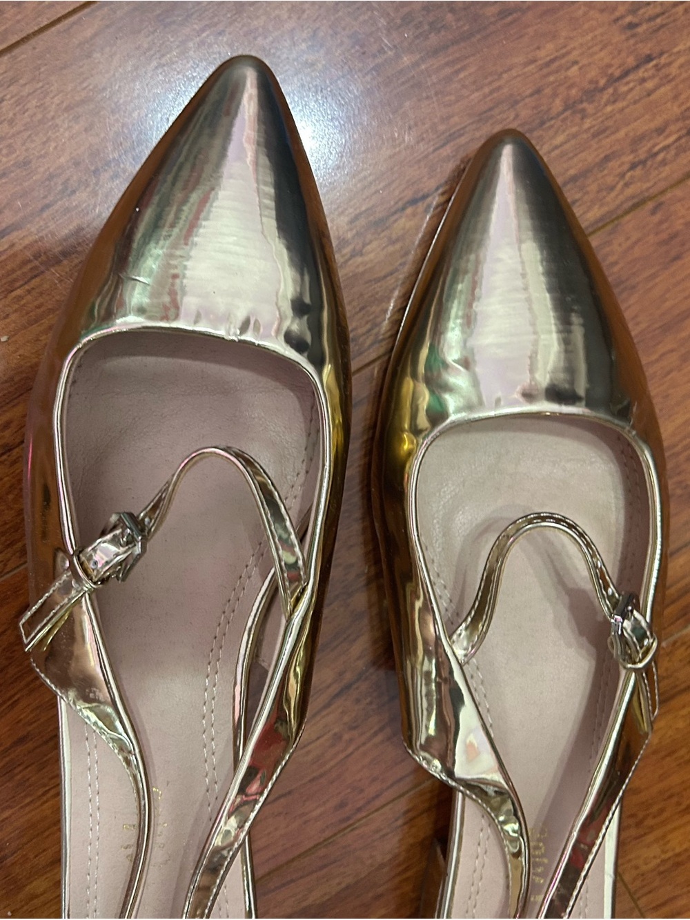 Nordstrom Metallic Gold Pointed Mary Jane Flats